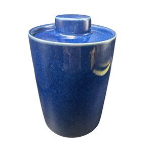 Avignon Air Tight Blue Ceramic Canister Mid Century Modern Design 7" x 5" Vtg